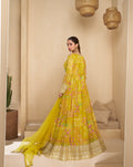 Yellow Floral Embroidered Real Georgette Anarkali with Net Dupatta