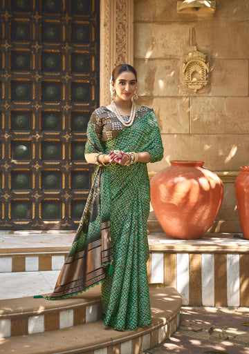 Green Gajji Silk Saree with Pure Handwork