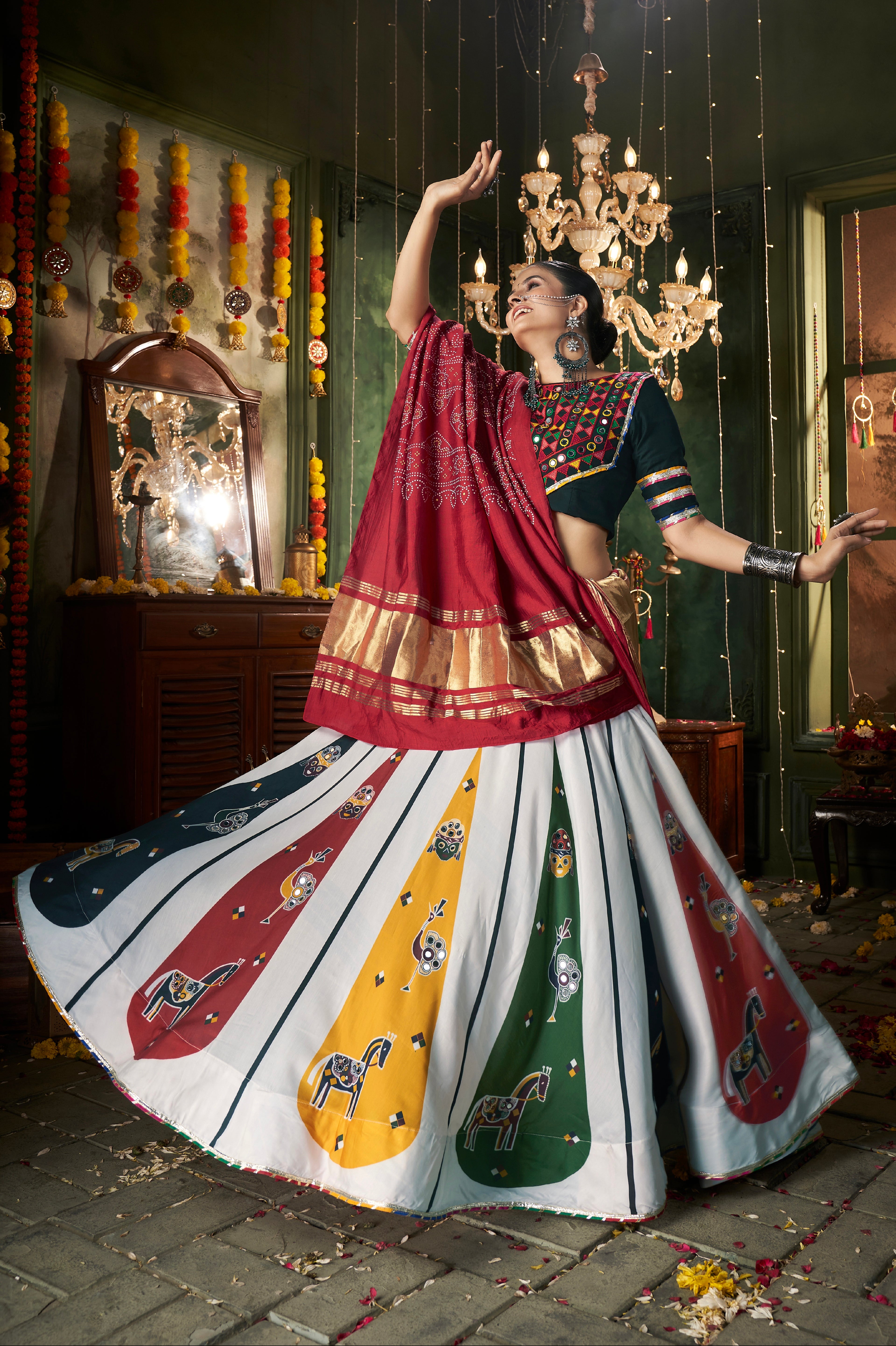 White Maslin Cotton Chaniya Choli with Gajji Silk Dupatta