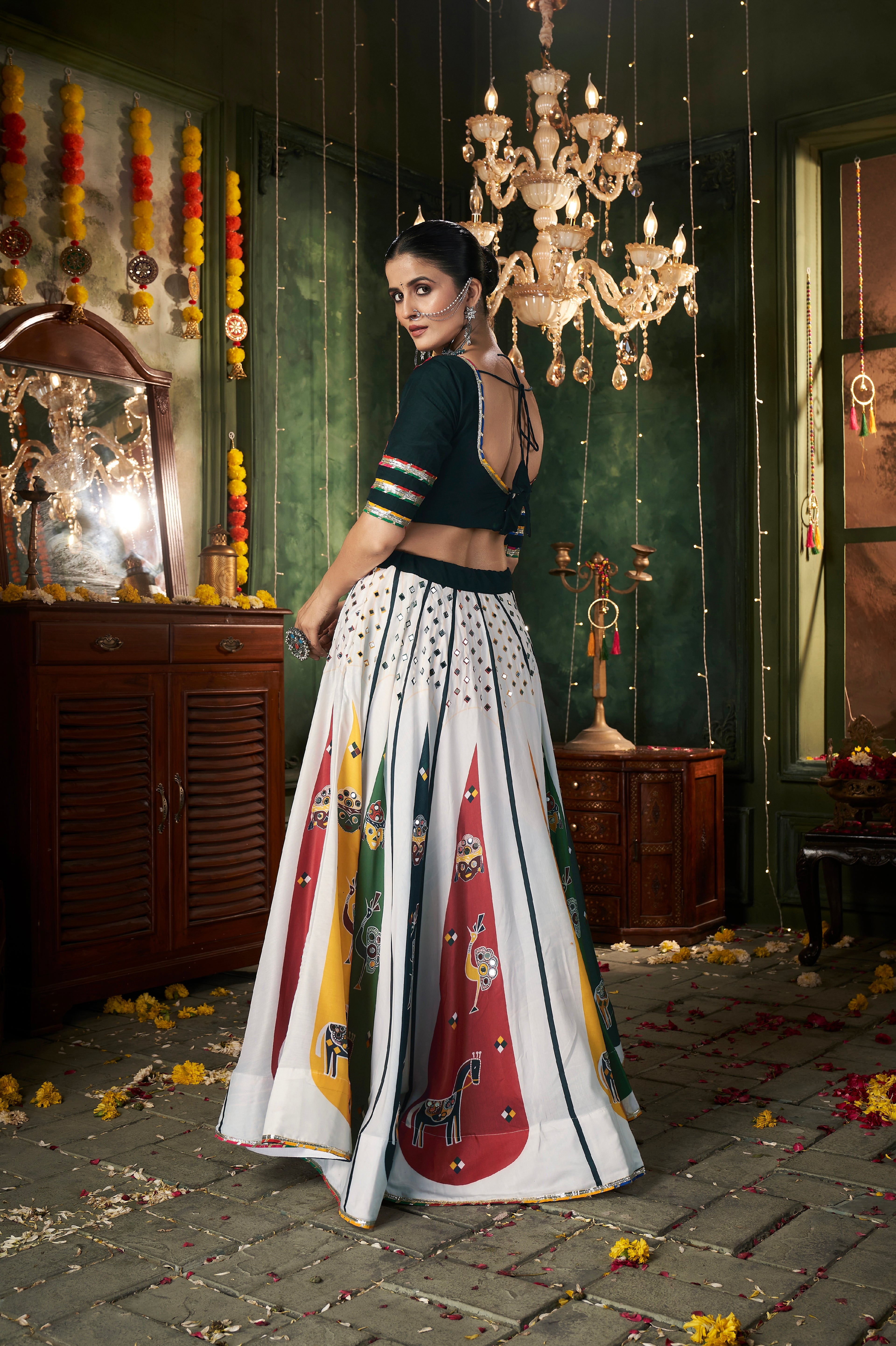 White Maslin Cotton Chaniya Choli with Gajji Silk Dupatta