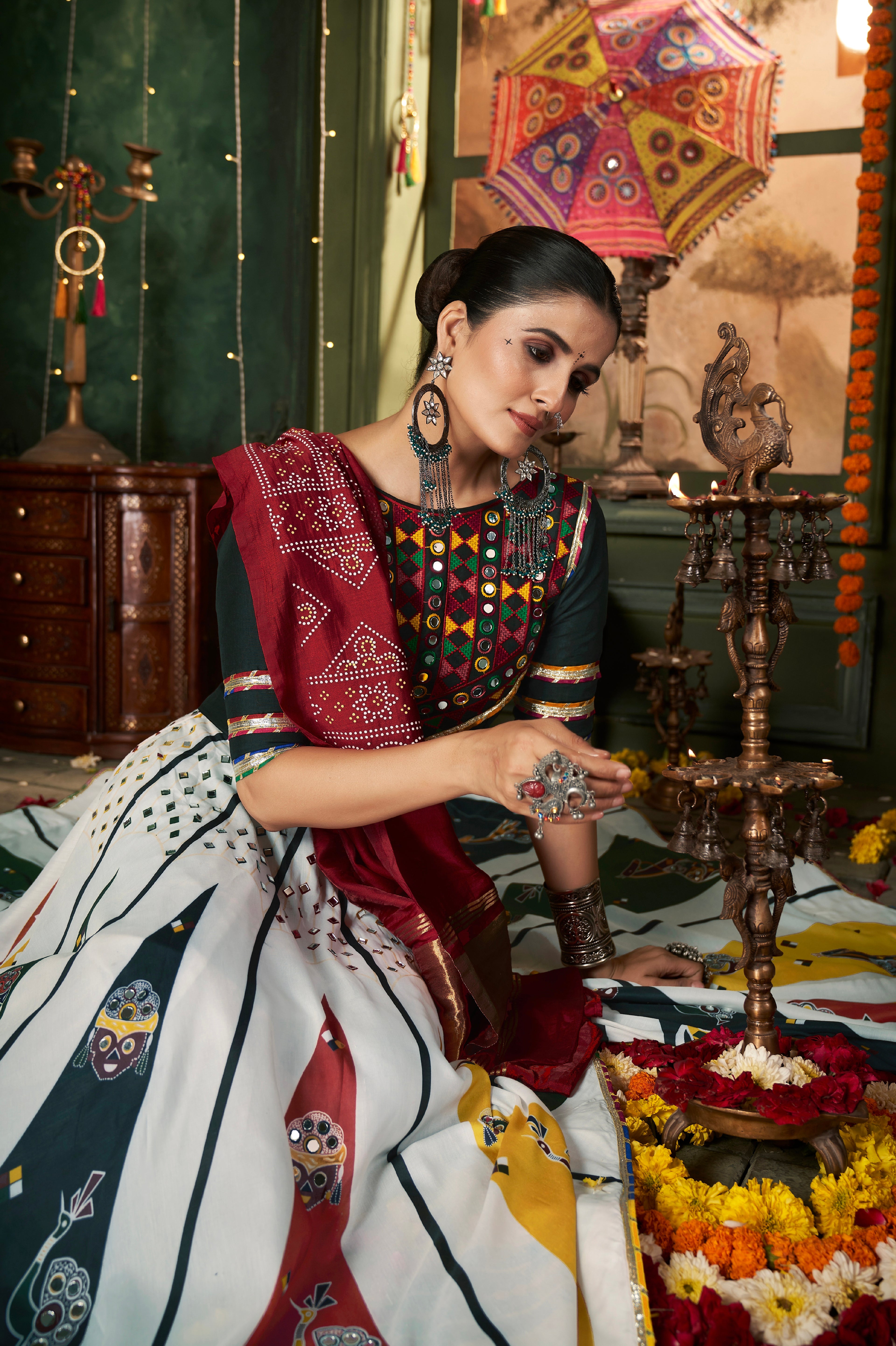 White Maslin Cotton Chaniya Choli with Gajji Silk Dupatta