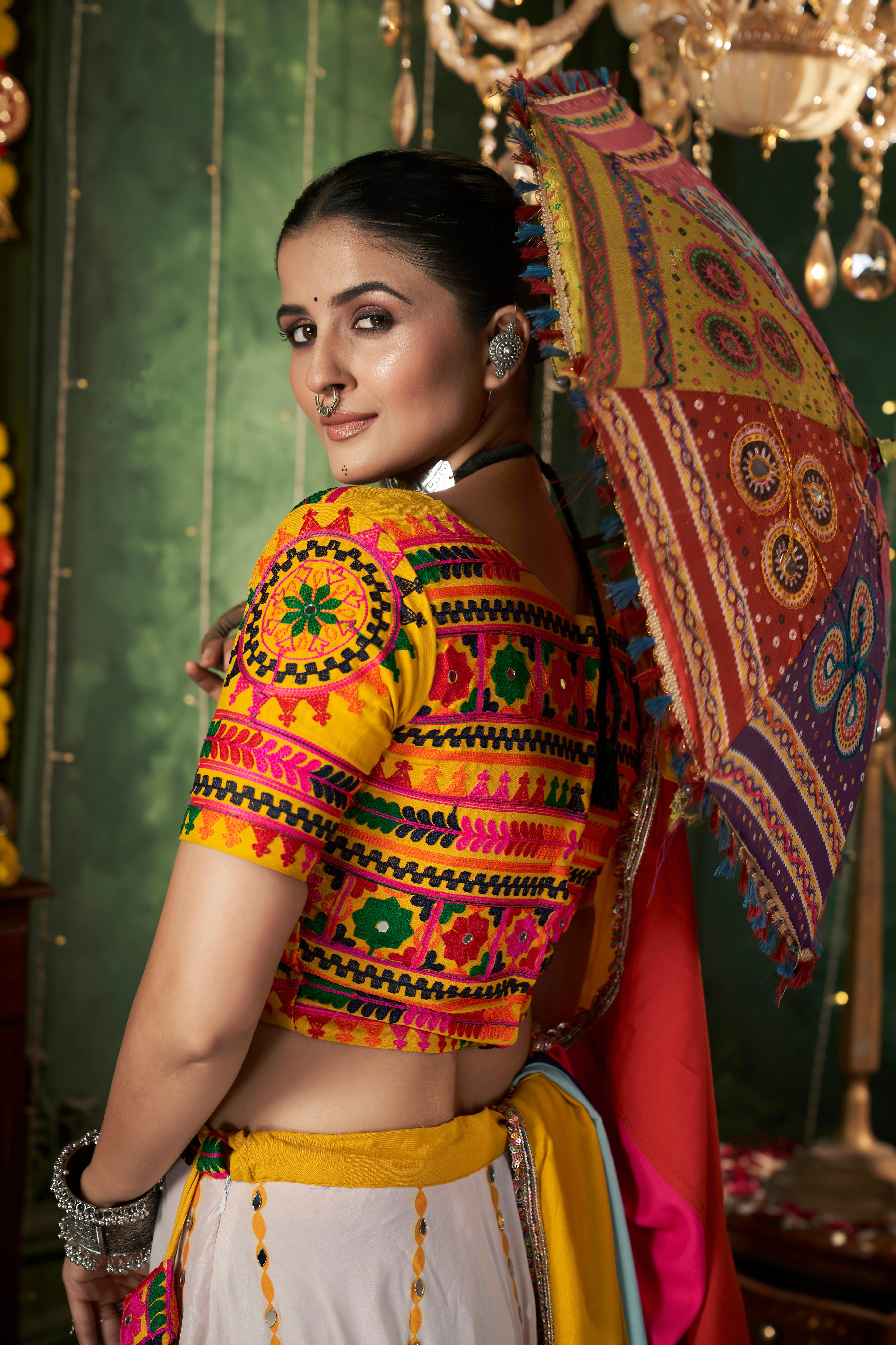 White Maslin Cotton Chaniya Choli with Embroidered Dupatta