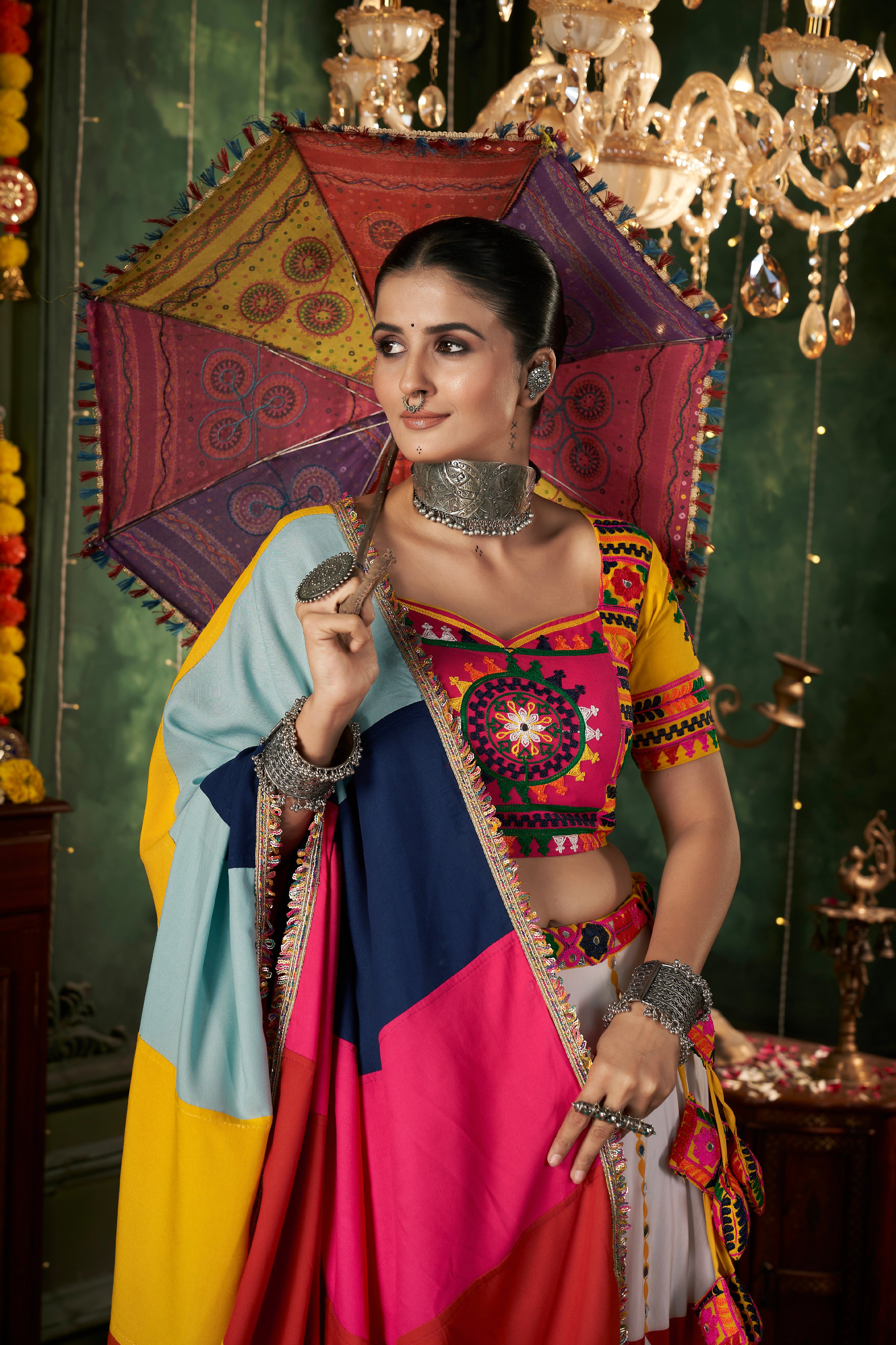 White Maslin Cotton Chaniya Choli with Embroidered Dupatta