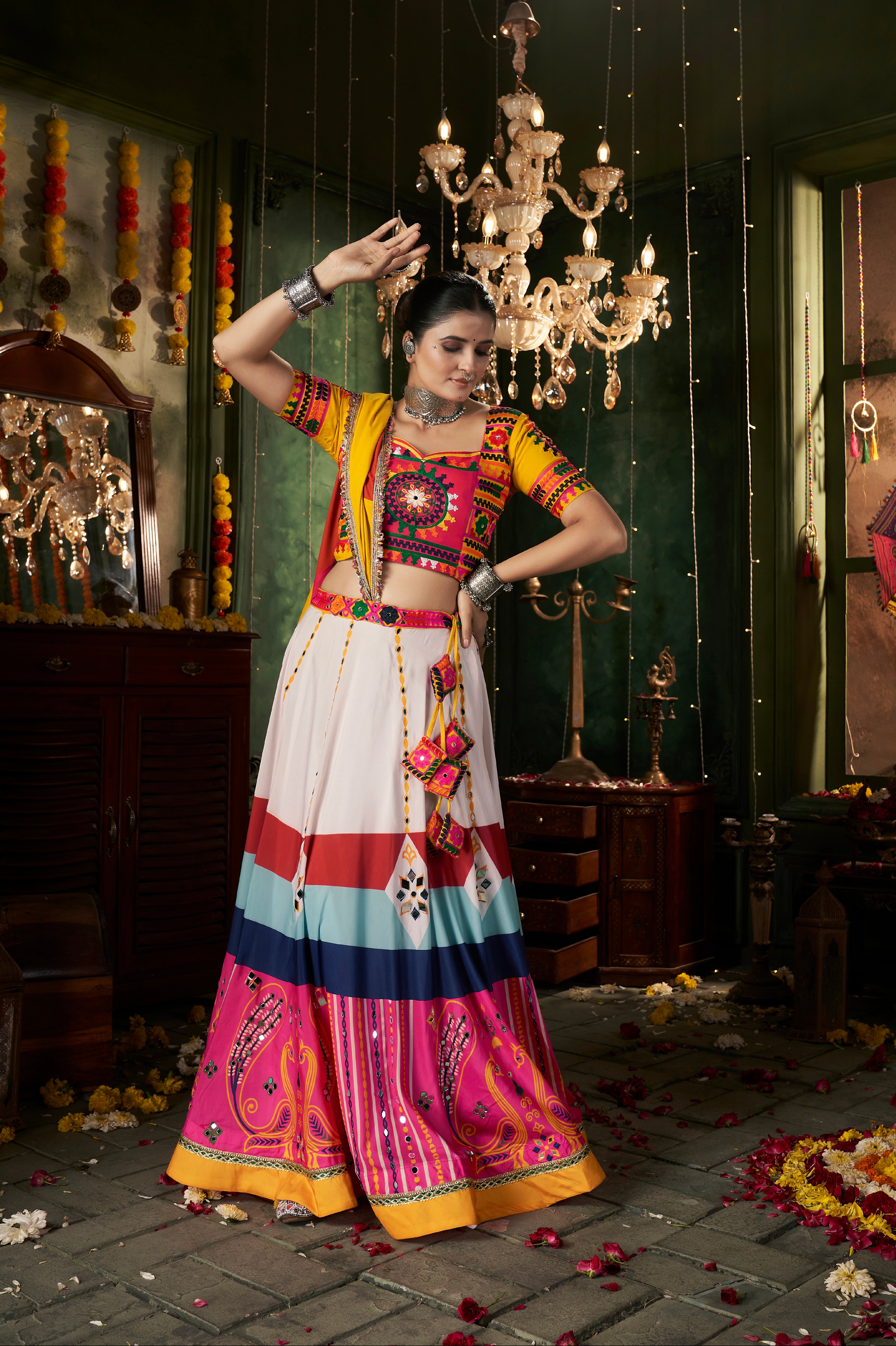 White Maslin Cotton Chaniya Choli with Embroidered Dupatta