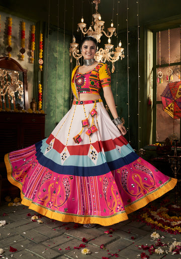 White Maslin Cotton Chaniya Choli with Embroidered Dupatta