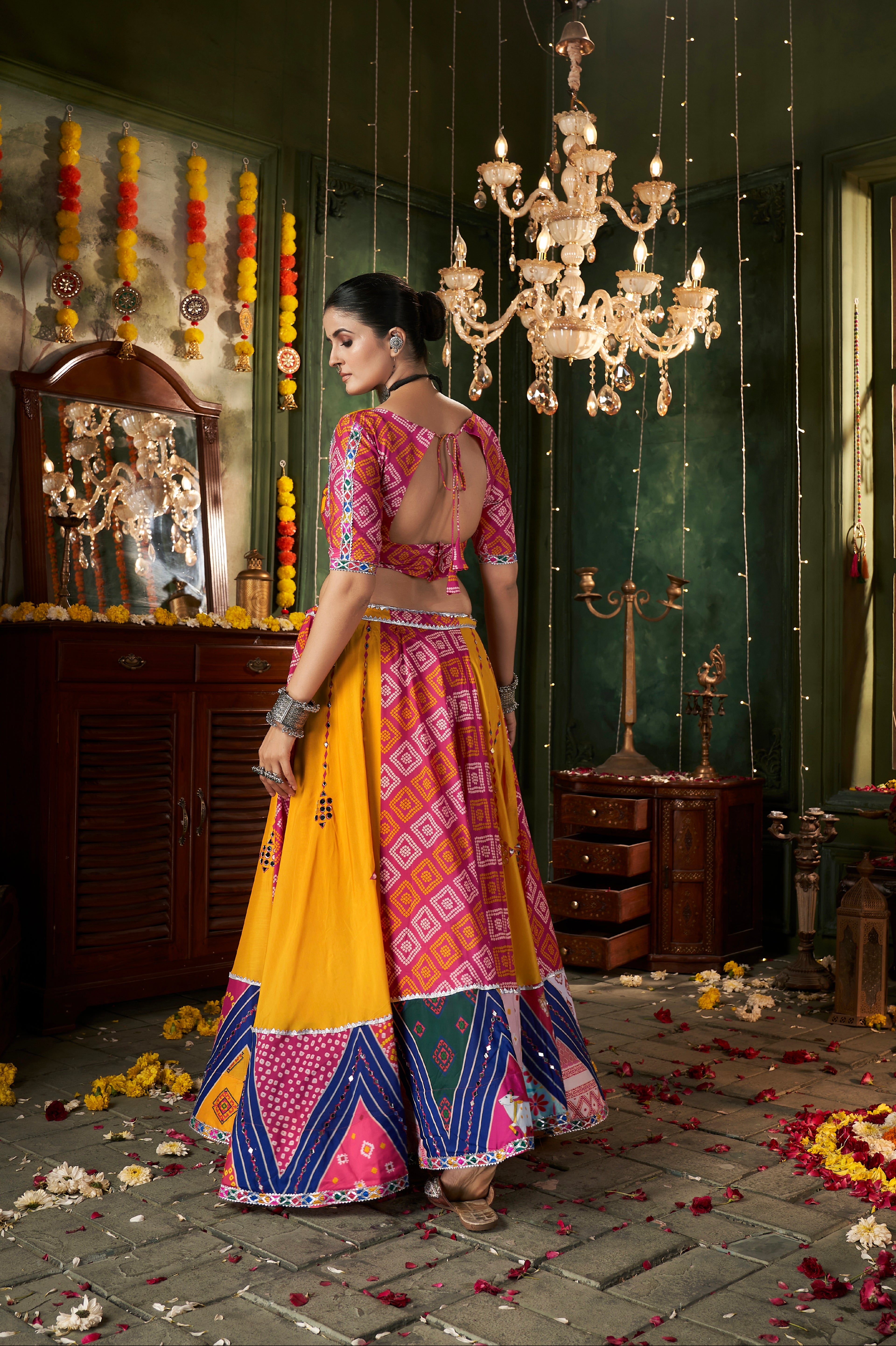 Yellow Maslin Cotton Chaniya Choli with Mirror Work