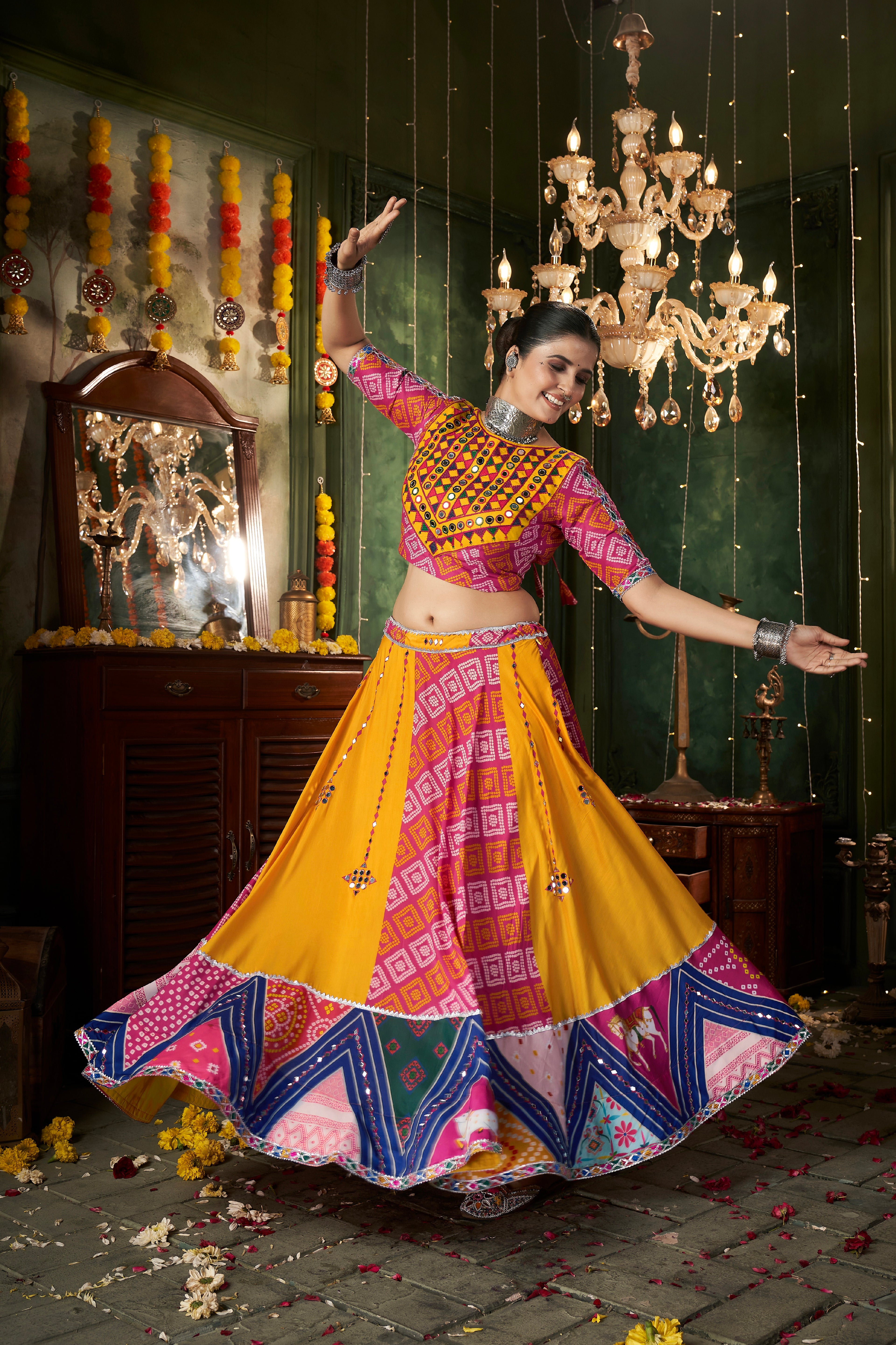 Yellow Maslin Cotton Chaniya Choli with Mirror Work