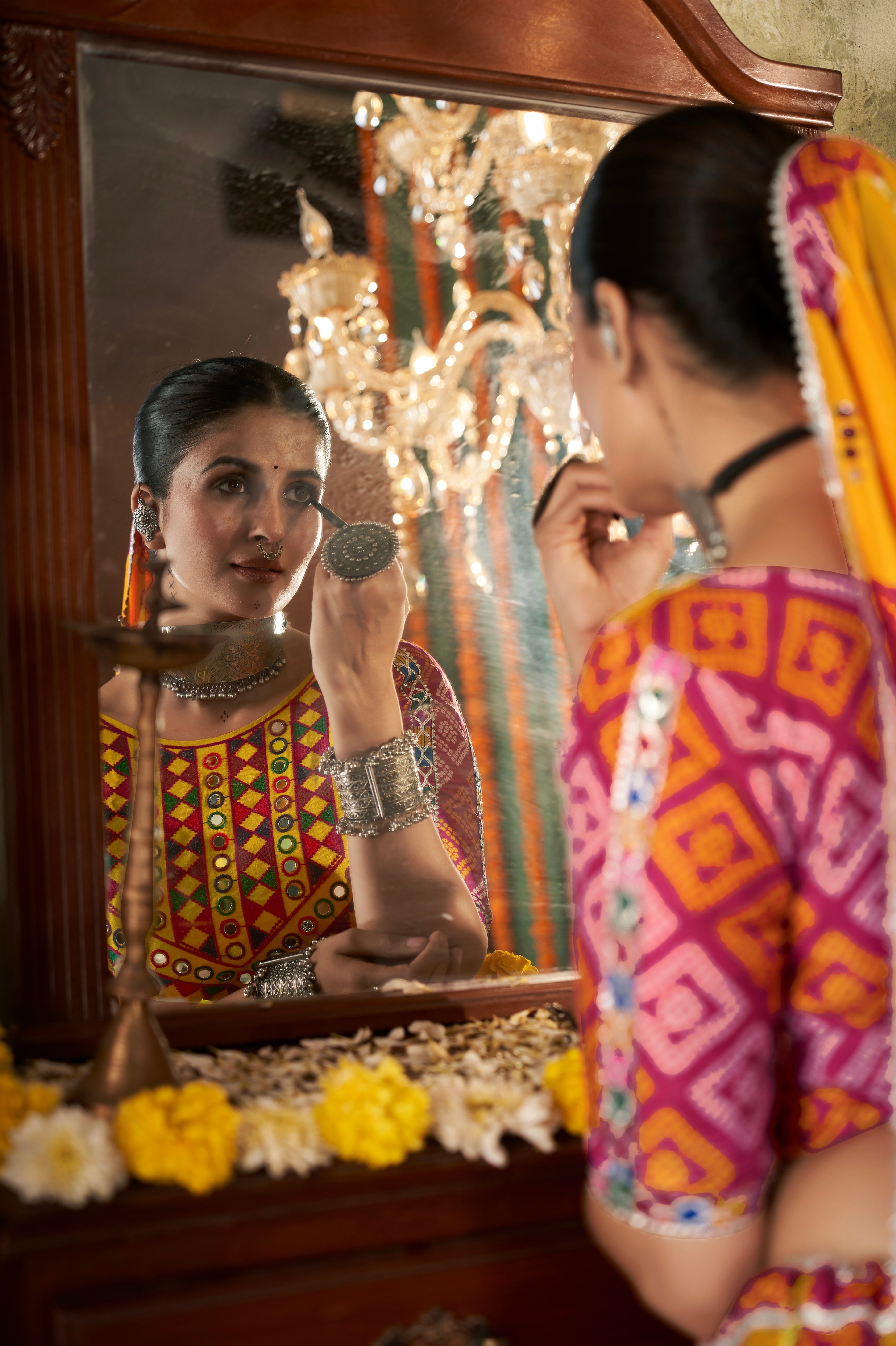Yellow Maslin Cotton Chaniya Choli with Mirror Work