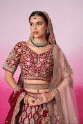 Red Pure Silk Sequins Embroidery Bridal Lehenga Choli & Dupatta