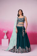 Teal Pure Georgette Sequin Embroidery Lehenga Choli & Dupatta