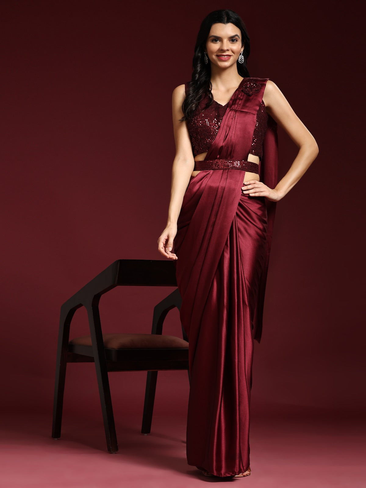 Buy Women's Designer Red Colour Ready to Wear Saree by Anant Exports