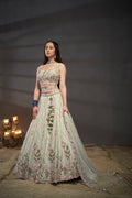 Lime Green Pure Chiffon & Heavy Embroidery Bridal Lehenga & Dupatta