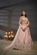 Peach Pure Chiffon & Heavy Embroidery Bridal Lehenga & Dupatta
