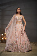 Peach Pure Chiffon & Heavy Embroidery Bridal Lehenga & Dupatta