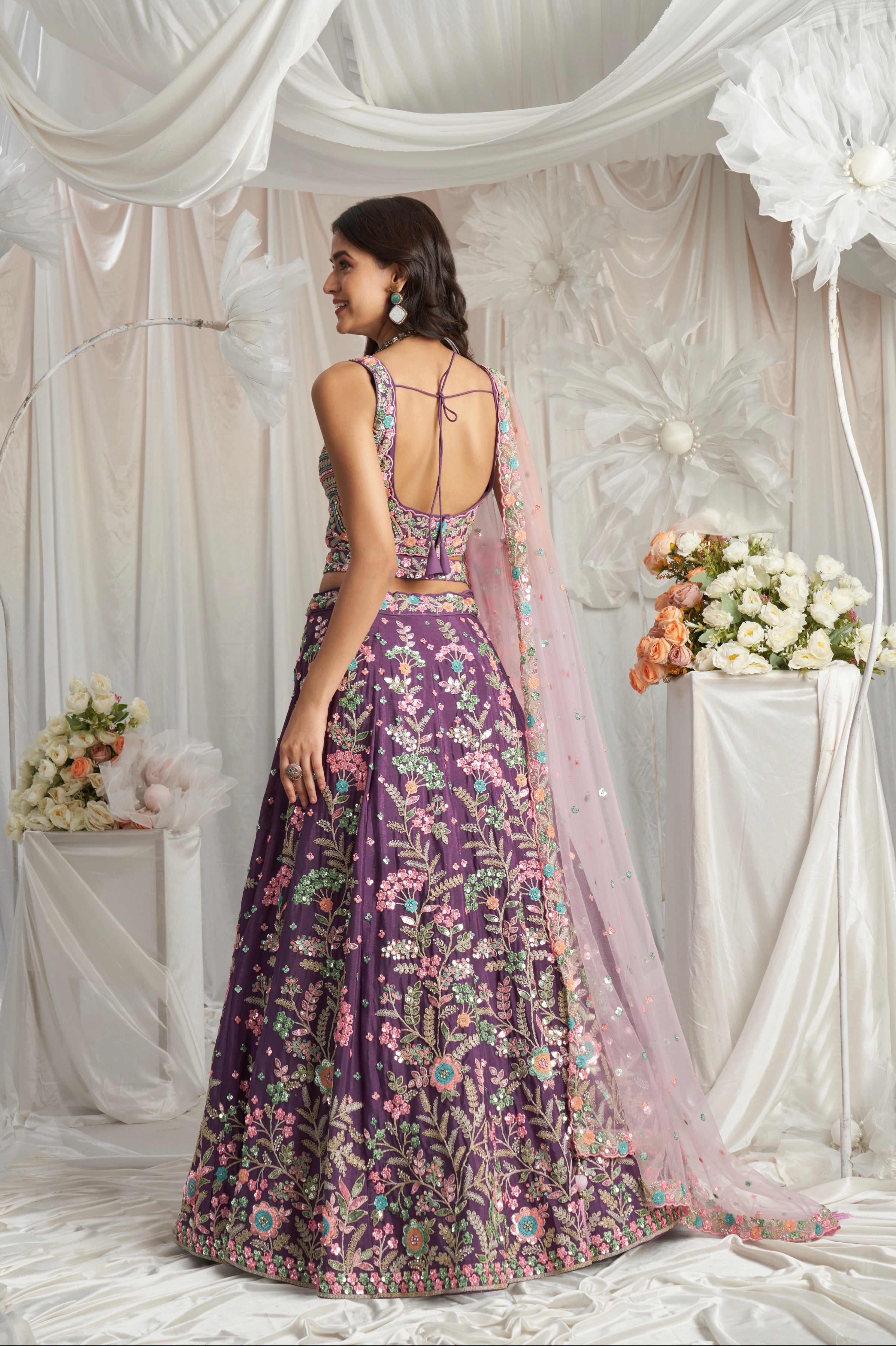 Purple Georgette Lehenga with Multi-Color Sequins & Zarkan Embroidery