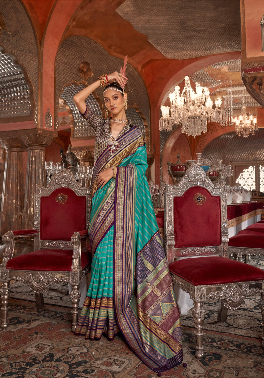 Blue Kanjivaram Silk Saree with Gold Weaving