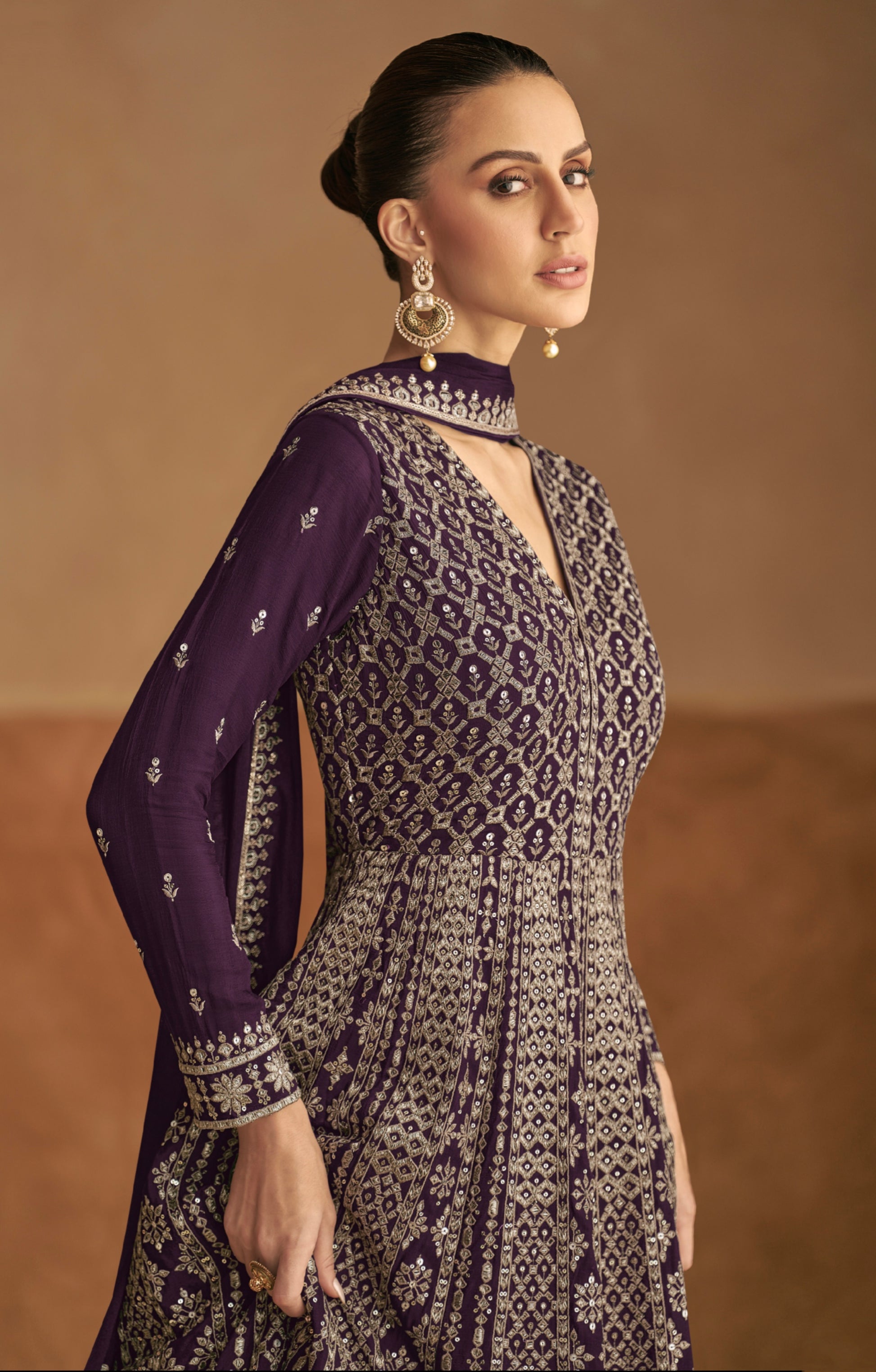 Deep Maroon Embroidered Anarkali Suit with Dupatta