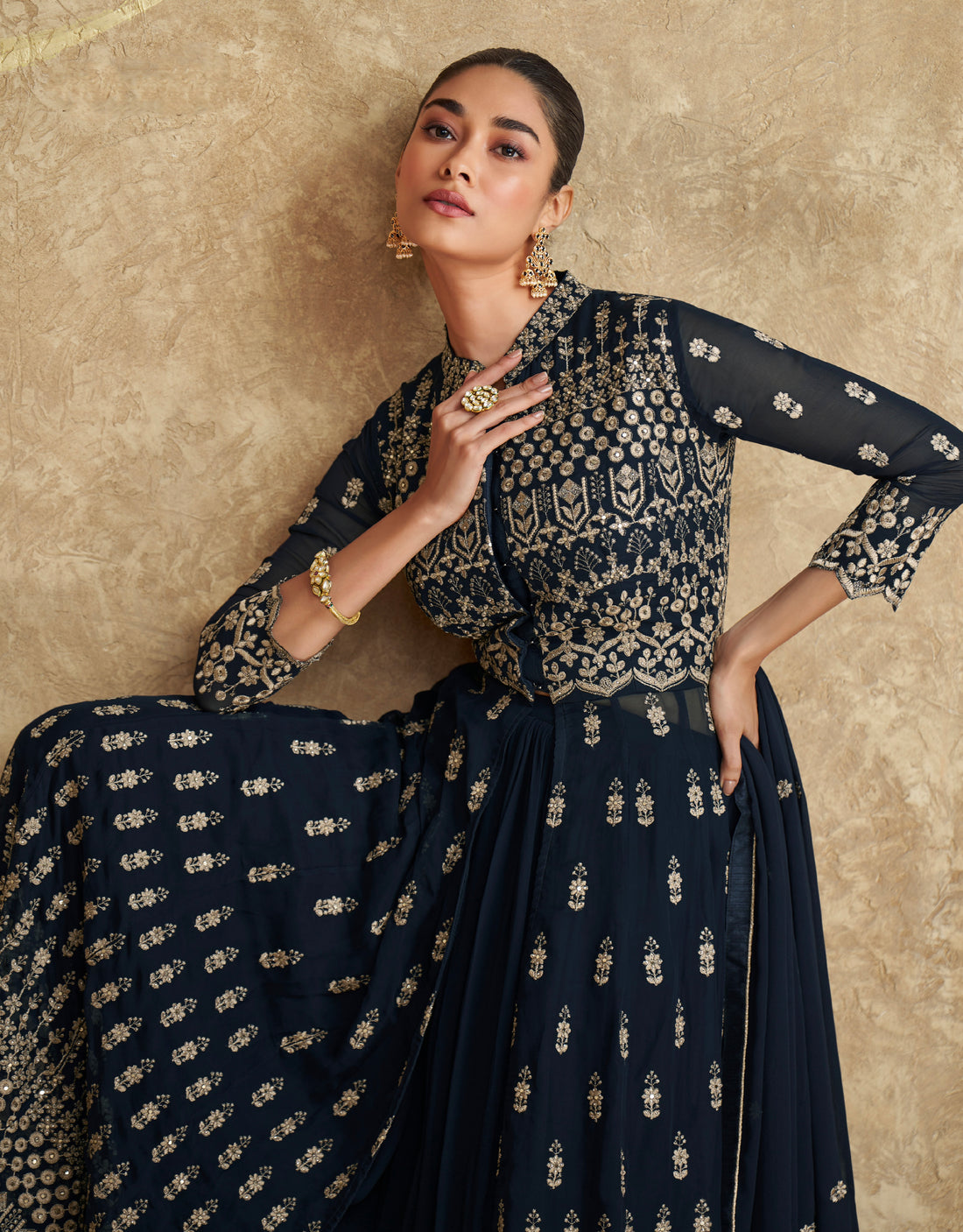 Royal Navy Blue Georgette Anarkali Suit with Dupatta