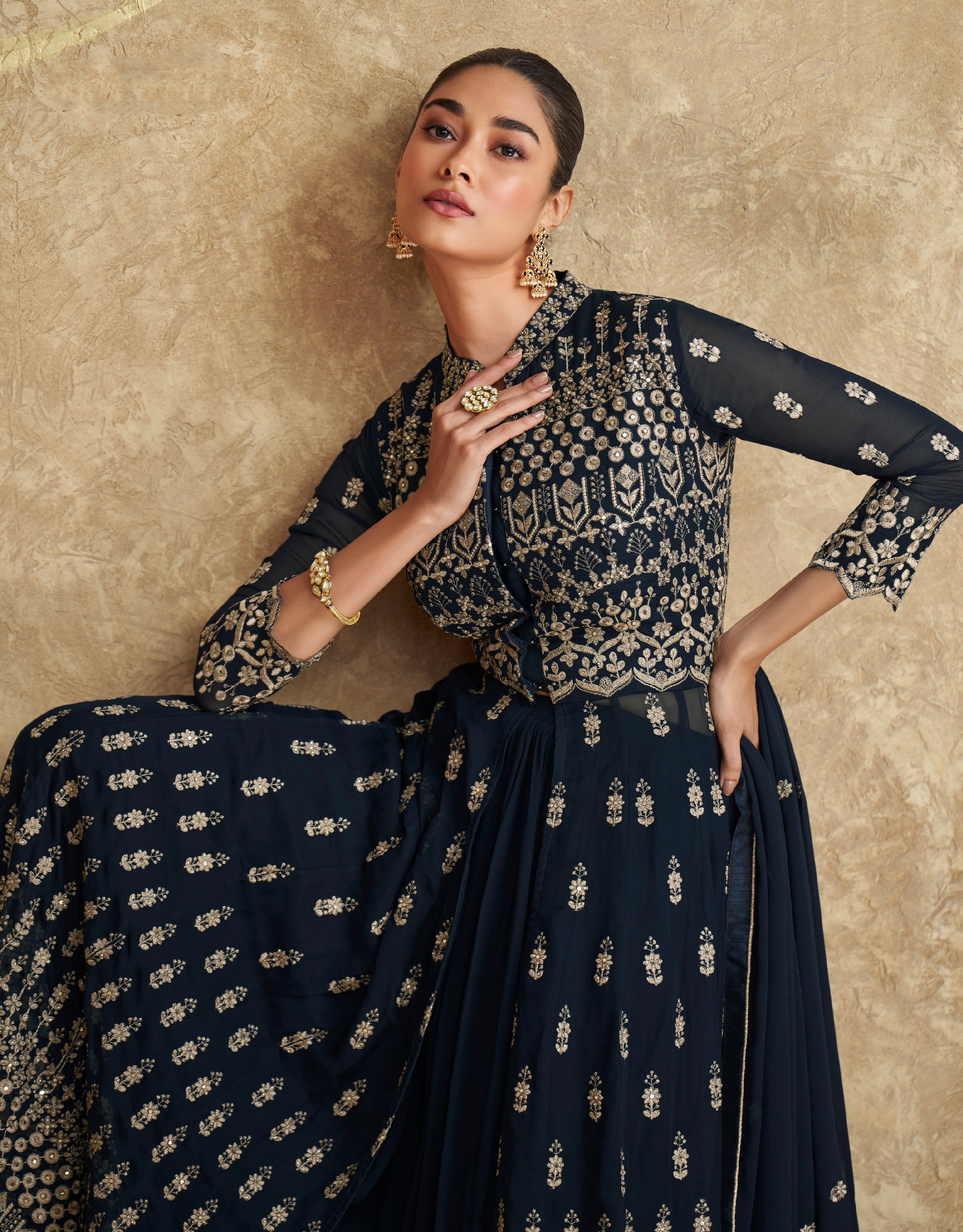 Royal Navy Blue Georgette Anarkali Suit with Dupatta