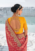 Red Pure Georgette Bandhani Patola Saree & Zari Weaving & Dual Blouses