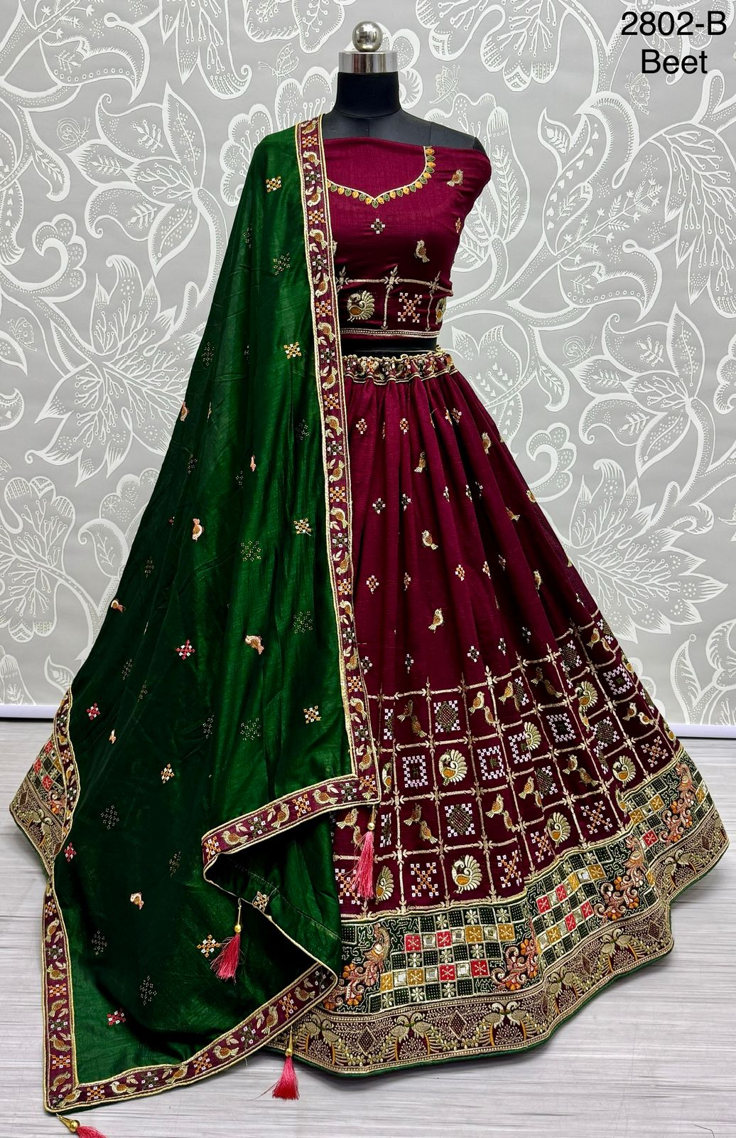 Buy Ajrakh Print Lehenga Choli by Anant Exports in Tussar Silk Buy Ajrakh Print Lehenga Choli by Anant Exports in Tussar Silk