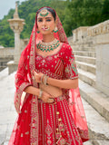 Vibrant Red Heavy Embroidered Bridal Lehenga