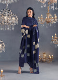 Navy Blue Straight Suit with Sequins Embroidered Dupatta