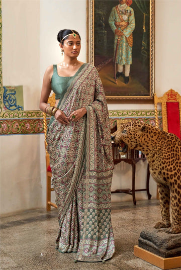 Modal Sartin Ajrak Print Saree