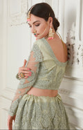 Green Net Lehenga with Intricate Cording Embroidery & Stone Detailing