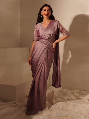 Light Lavender Ready-to-Wear Saree with Embroidered Designer Blouse
