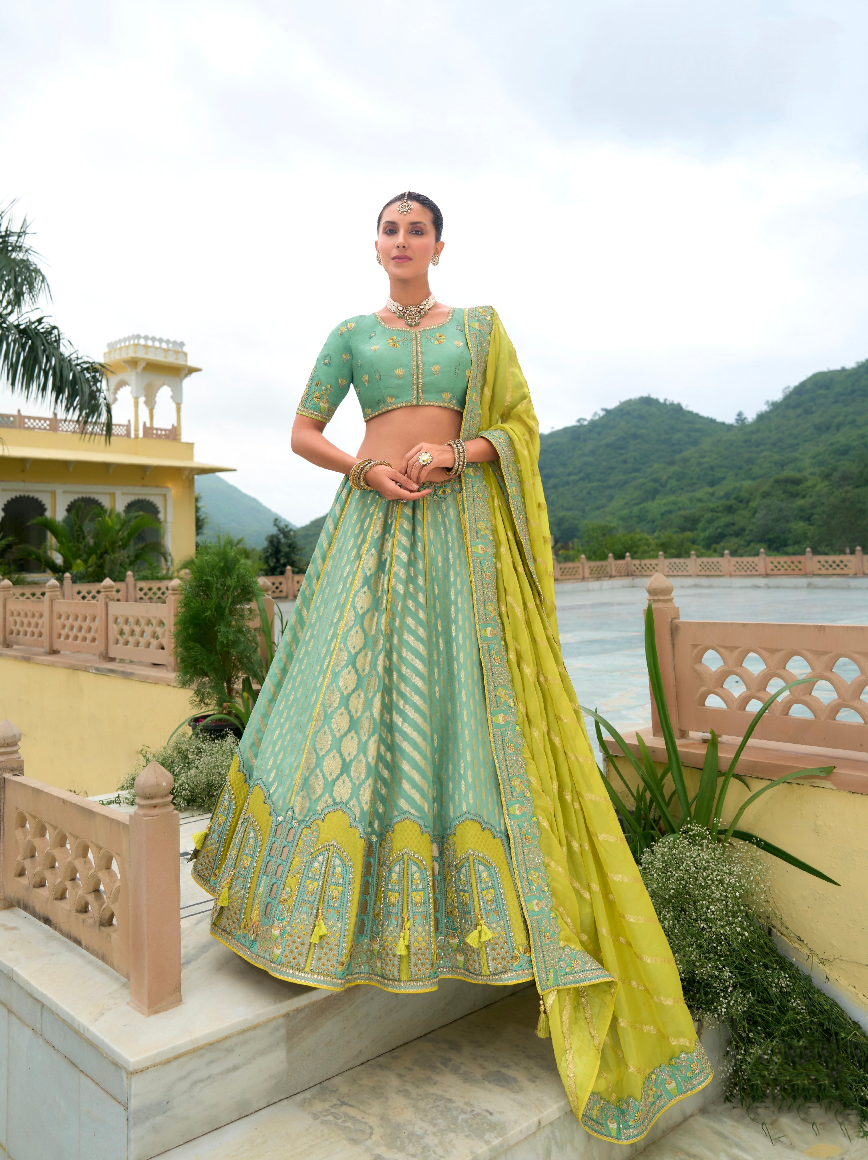 Mint Green and Yellow Silk Lehenga with Intricate Embroidery | Buy Online at Anant Exports Mint Green and Yellow Silk Lehenga with Intricate Embroidery | Buy Online at Anant Exports