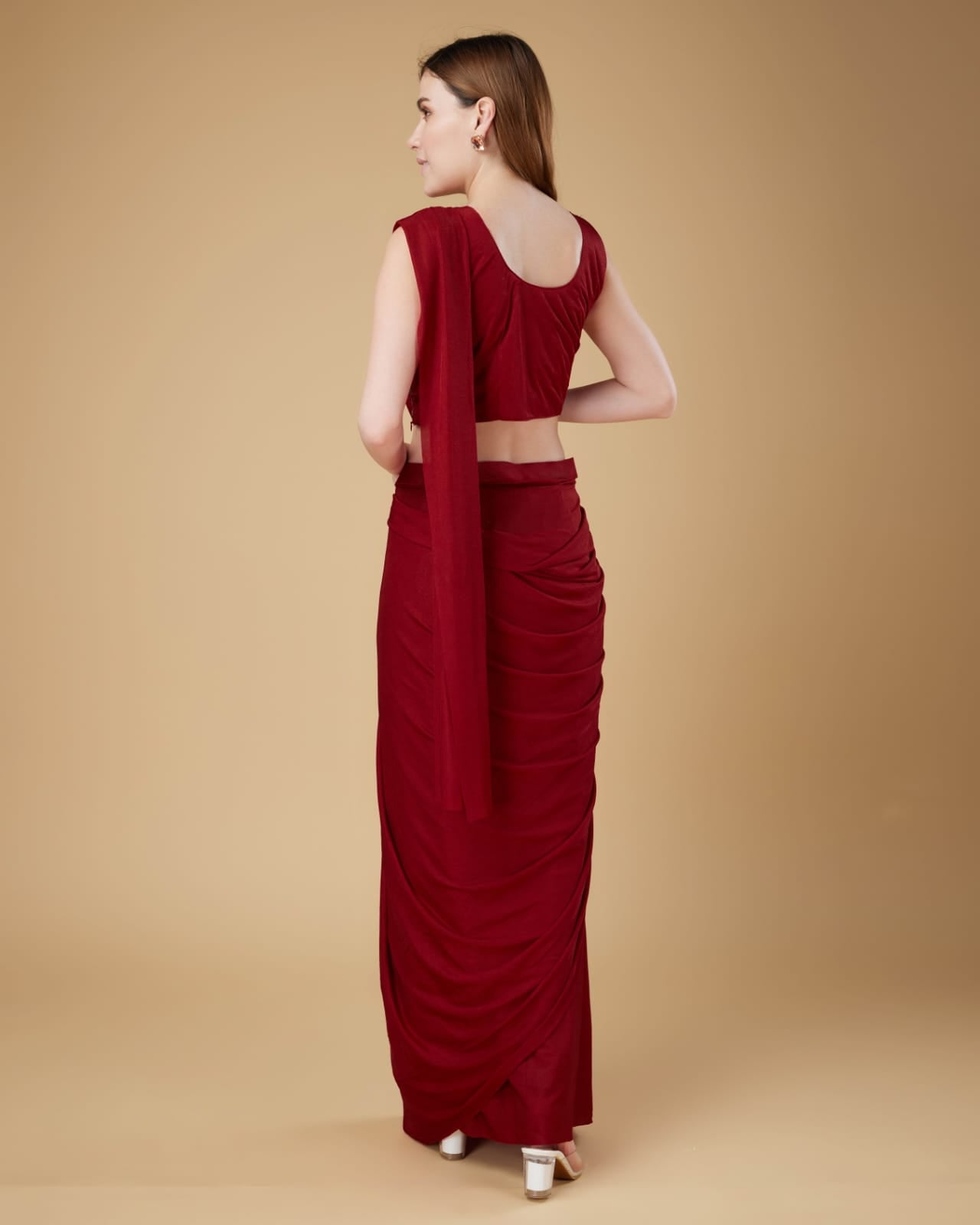 Red Colour Ready-to-Wear Saree with Embroidered Sequence Designer Blouse