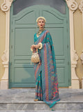 Teal Banarasi Silk Saree with Kashmiri Weaving and Meenakari Work
