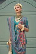 Teal Banarasi Silk Saree with Kashmiri Weaving and Meenakari Work
