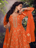 Orange Embroidered Jacquard Silk Palazzo Set