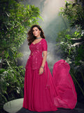 Fuchsia Pink Real Chinon Silk Sharara Set