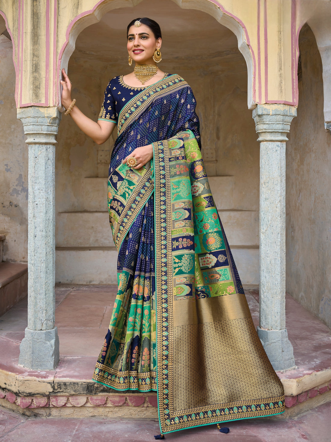 Royal Blue-Green Pure Dola Viscose Saree