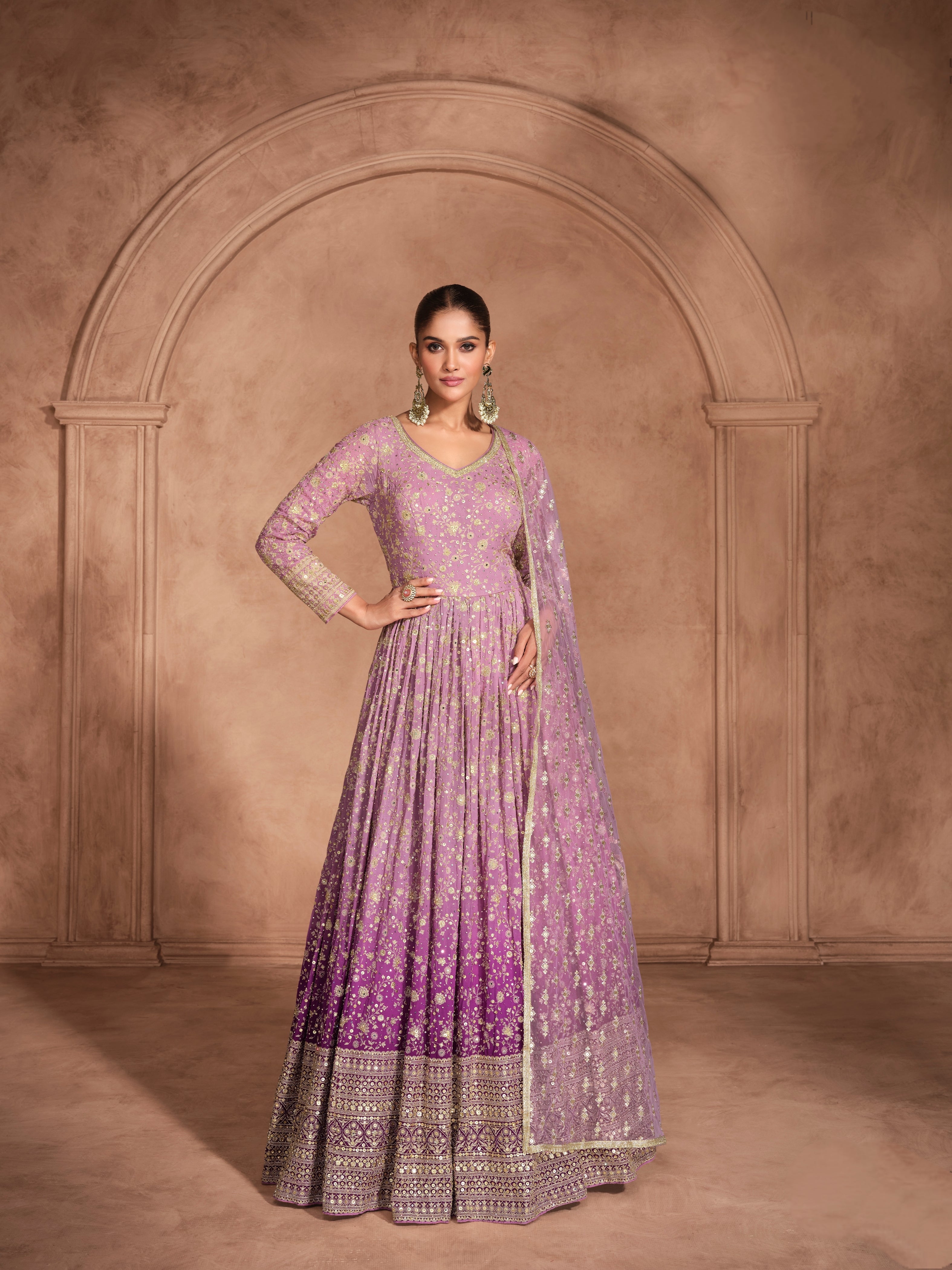 Lavender Chikankari Anarkali Dress
