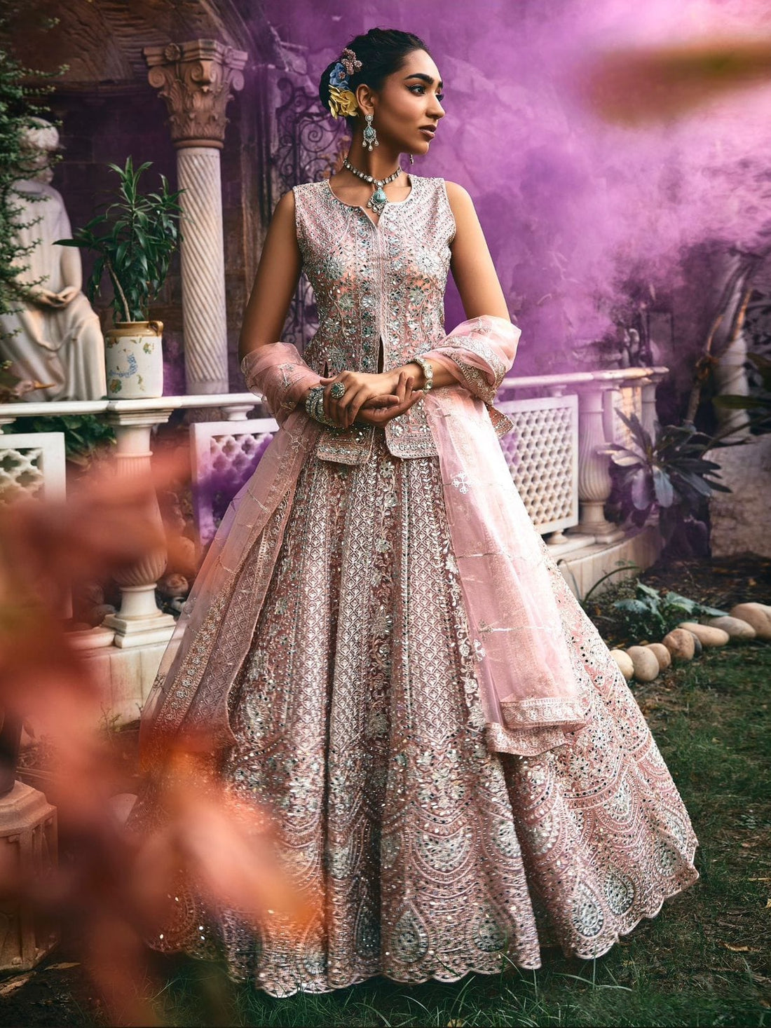 Blush Pink Heavy Embroidered Bridal Lehenga
