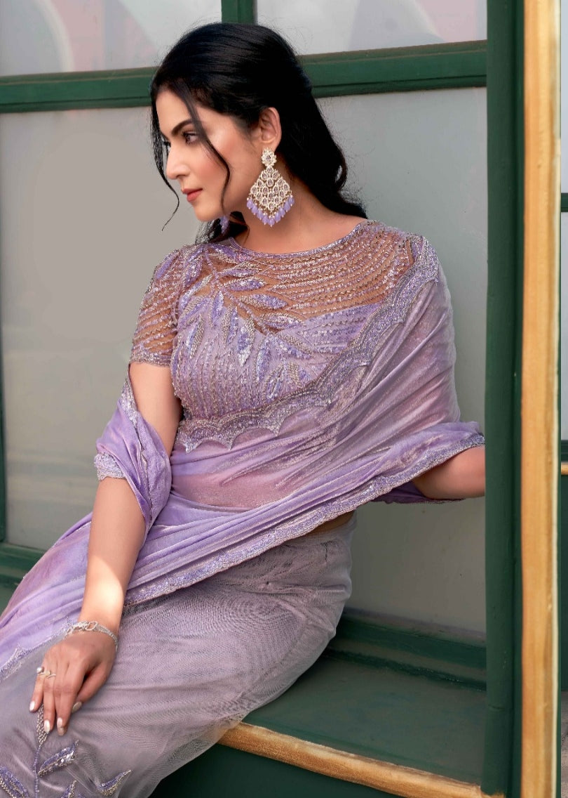 Lavender Two Tone Satin Silk Designer Ready to wear saree