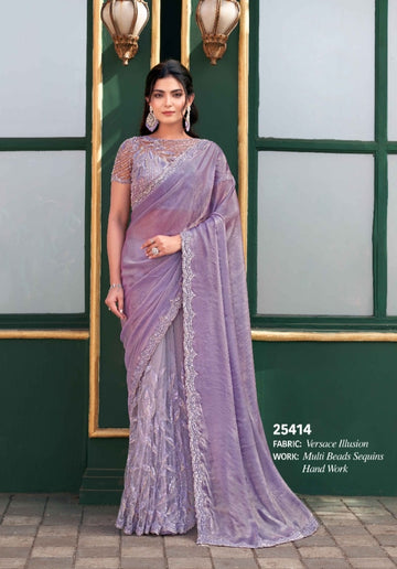 Lavender Two Tone Satin Silk Designer Ready to wear saree