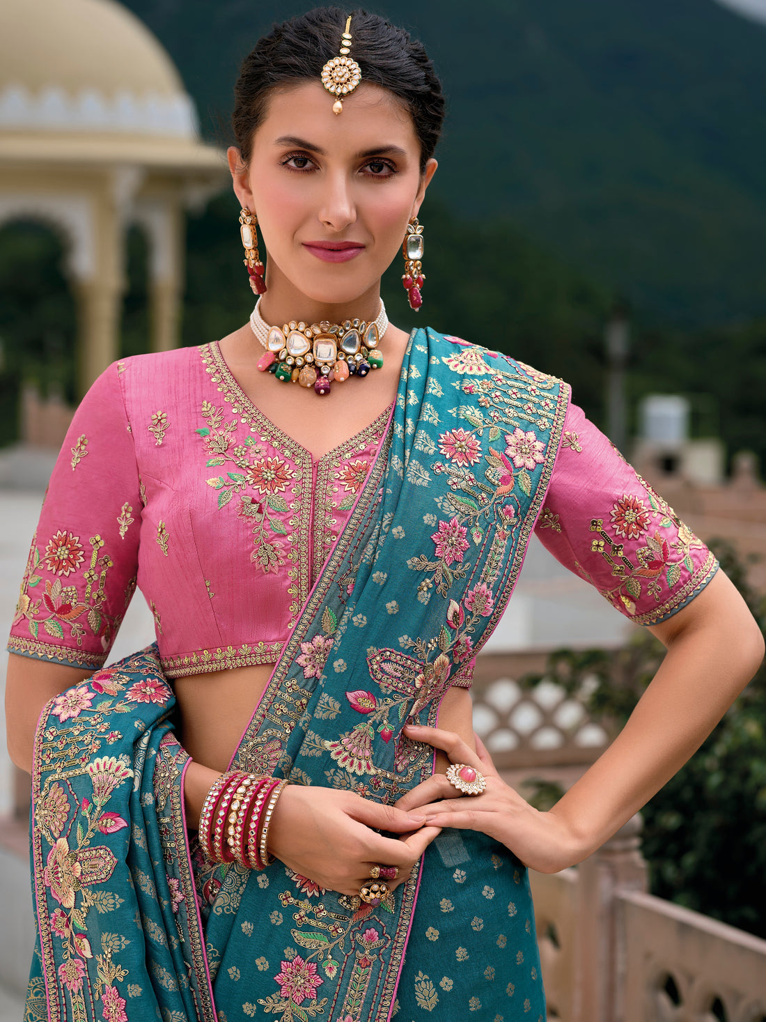 Blue Banarasi Silk Saree with Gold Zari Weaving