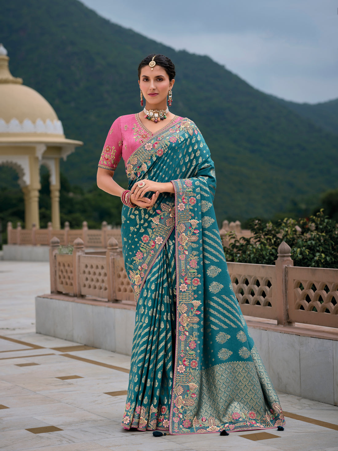 Blue Banarasi Silk Saree with Gold Zari Weaving