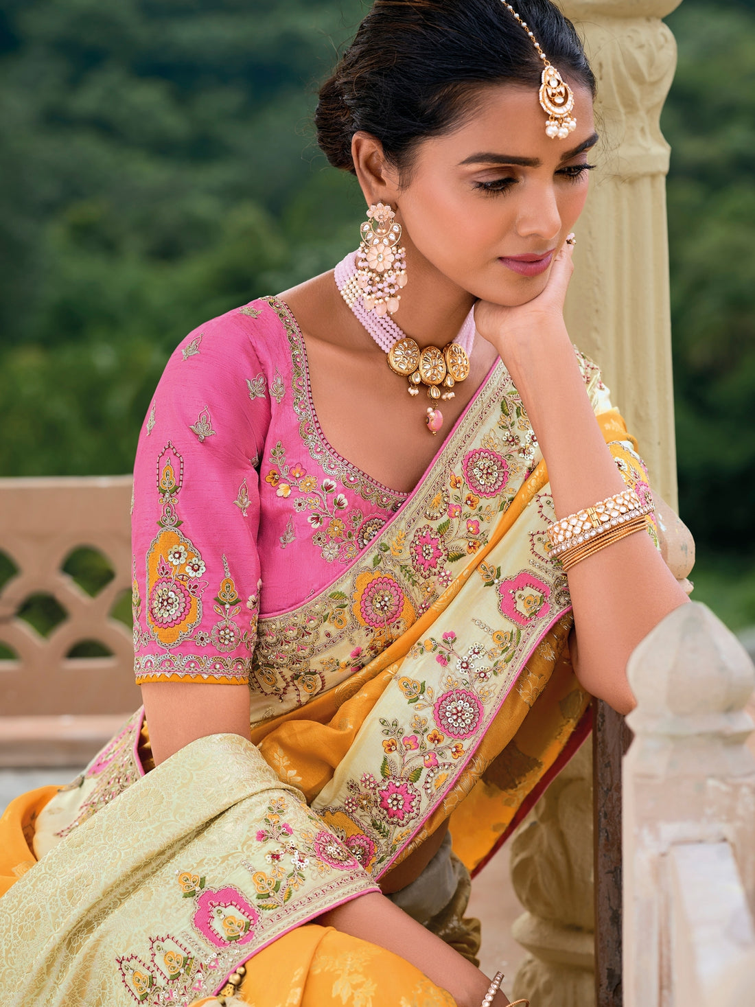 Yellow Banarasi Silk Saree with Heavy Zari Pallu