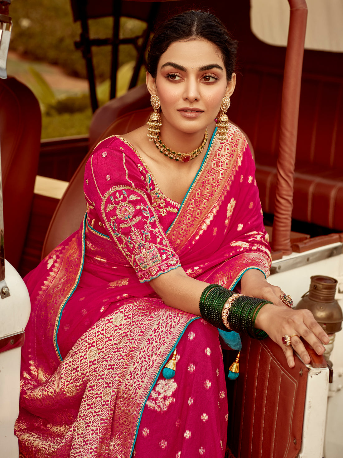 Dark Pink Banarasi Style Dola Silk Wedding Saree