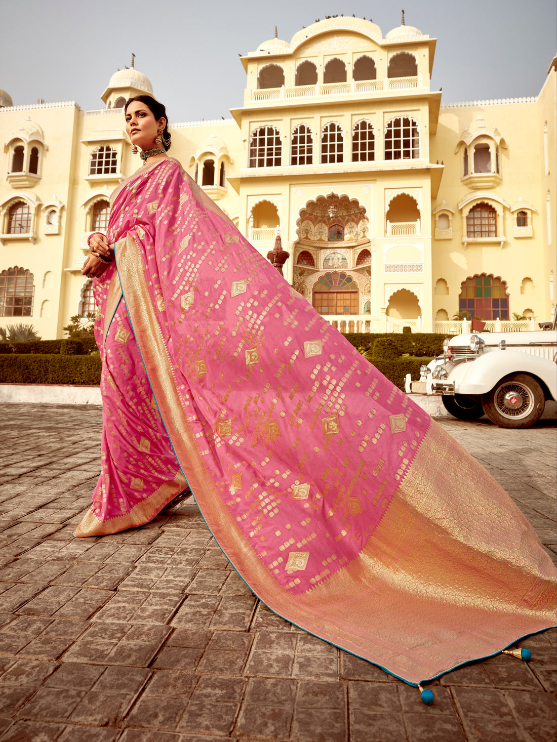 Rose Pink Dola Silk Wedding Saree with Heavy Zari Weaving