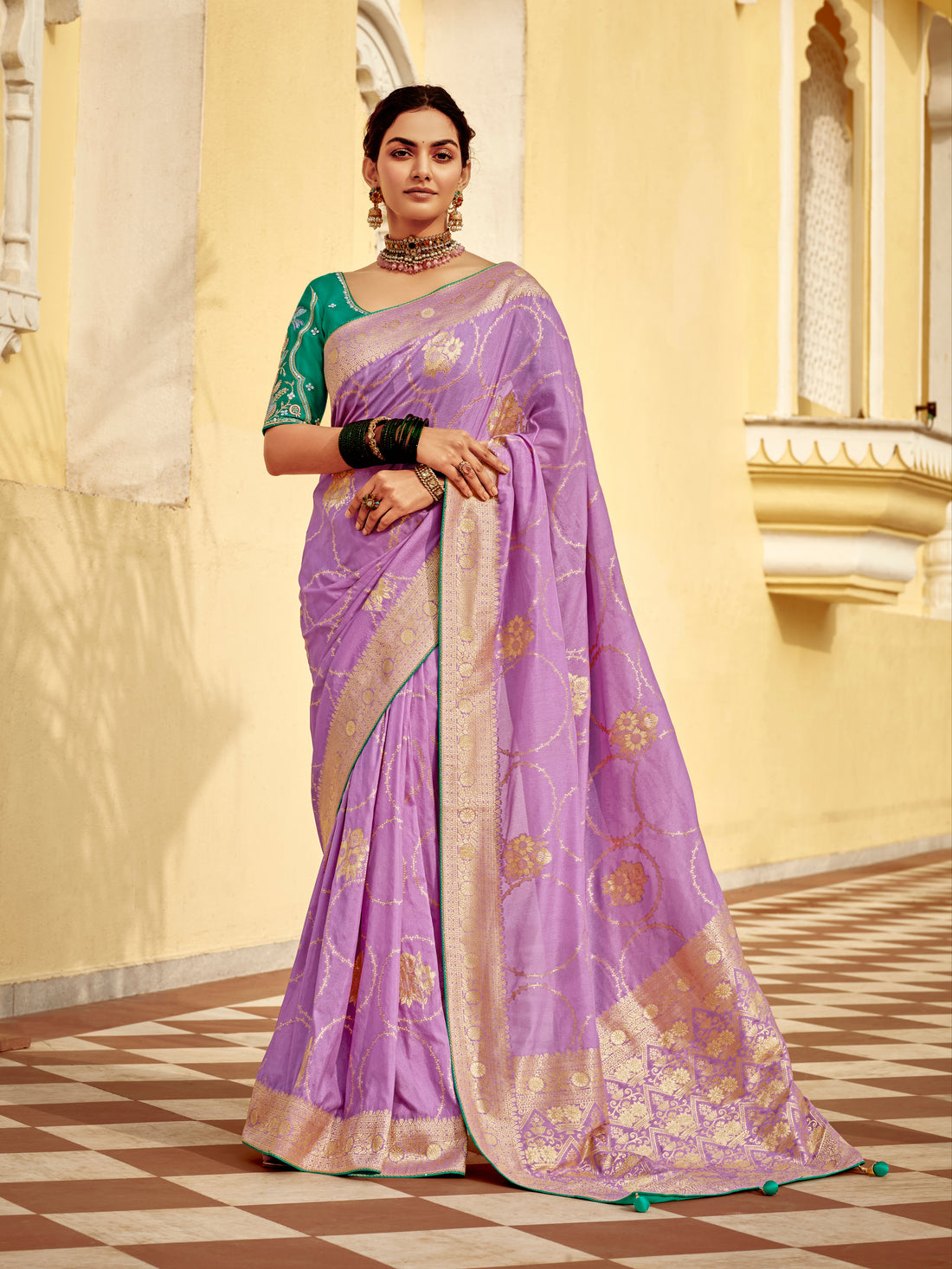 Lavender Purple Designer Dola Silk Wedding Saree