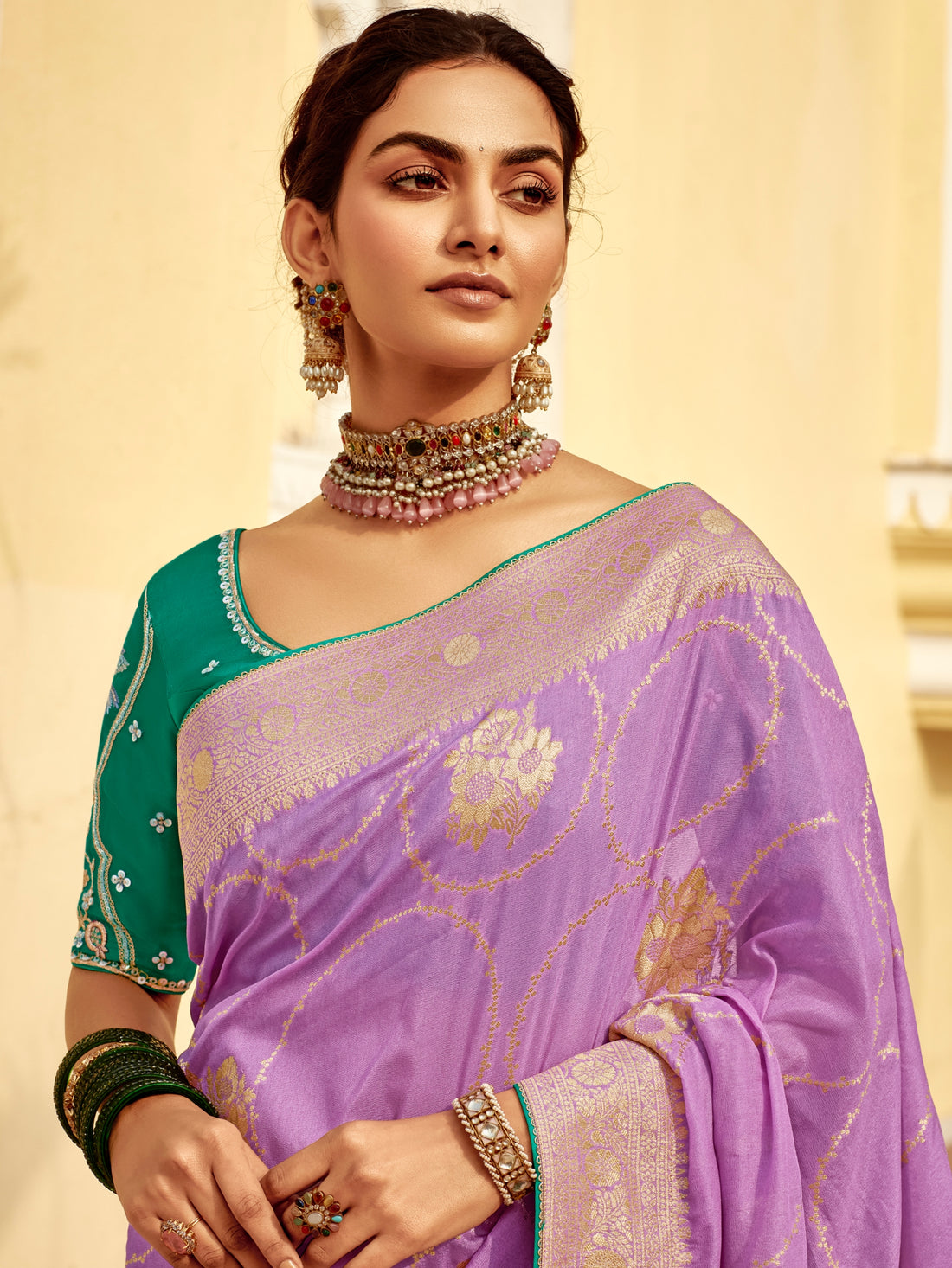 Lavender Purple Designer Dola Silk Wedding Saree