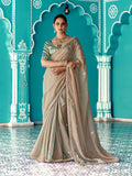 Taupe Grey Glass Tissue Saree with Embroidery