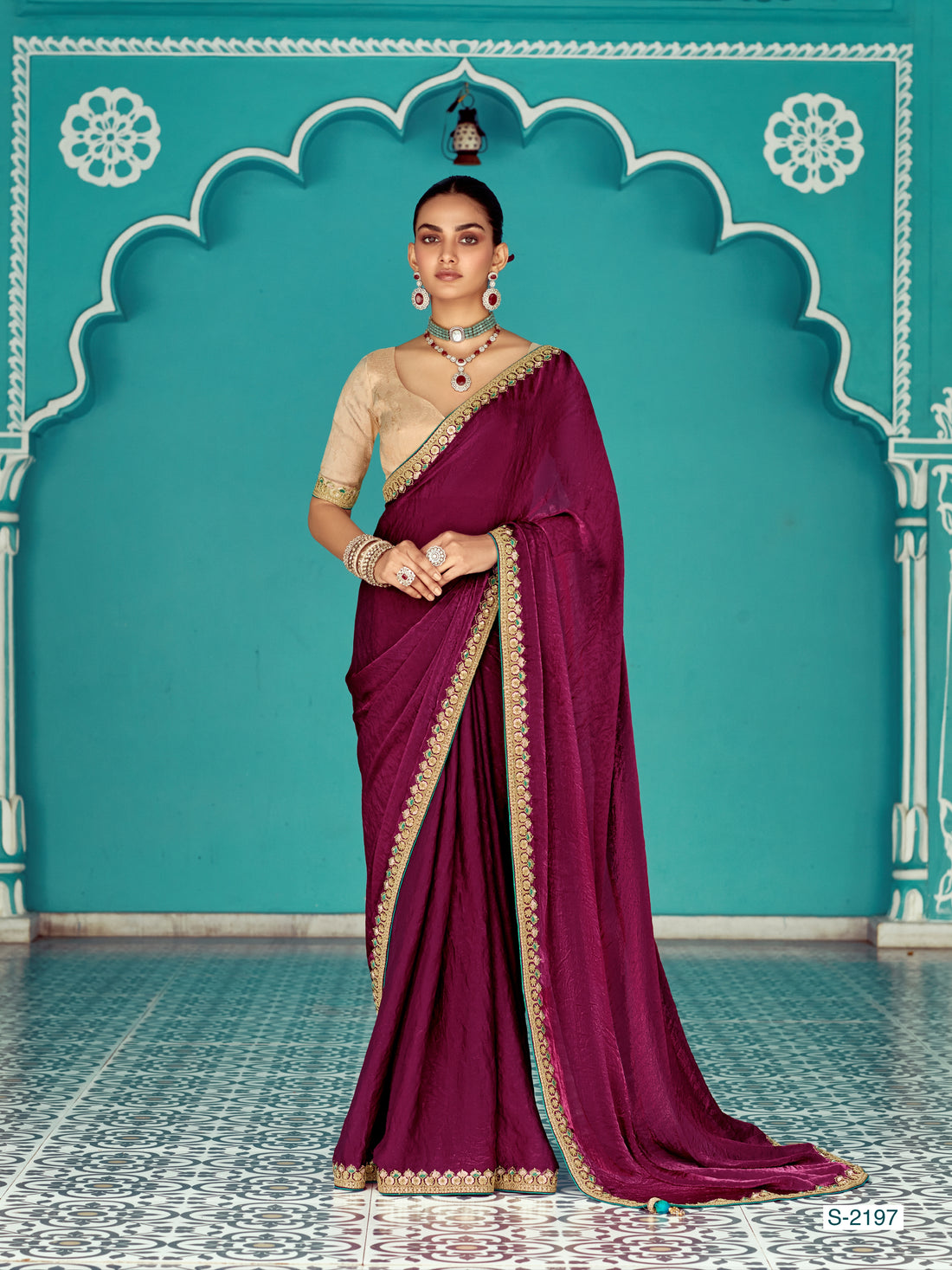 Maroon Organza Saree with Sequin Embroidery